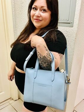 Portland Leather Goods Lola Crossbody Glacial Blue Leather Satchel Bag